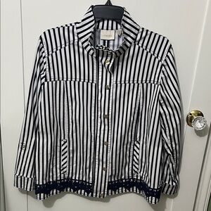 CHICO'S Navy and White Striped Jacket